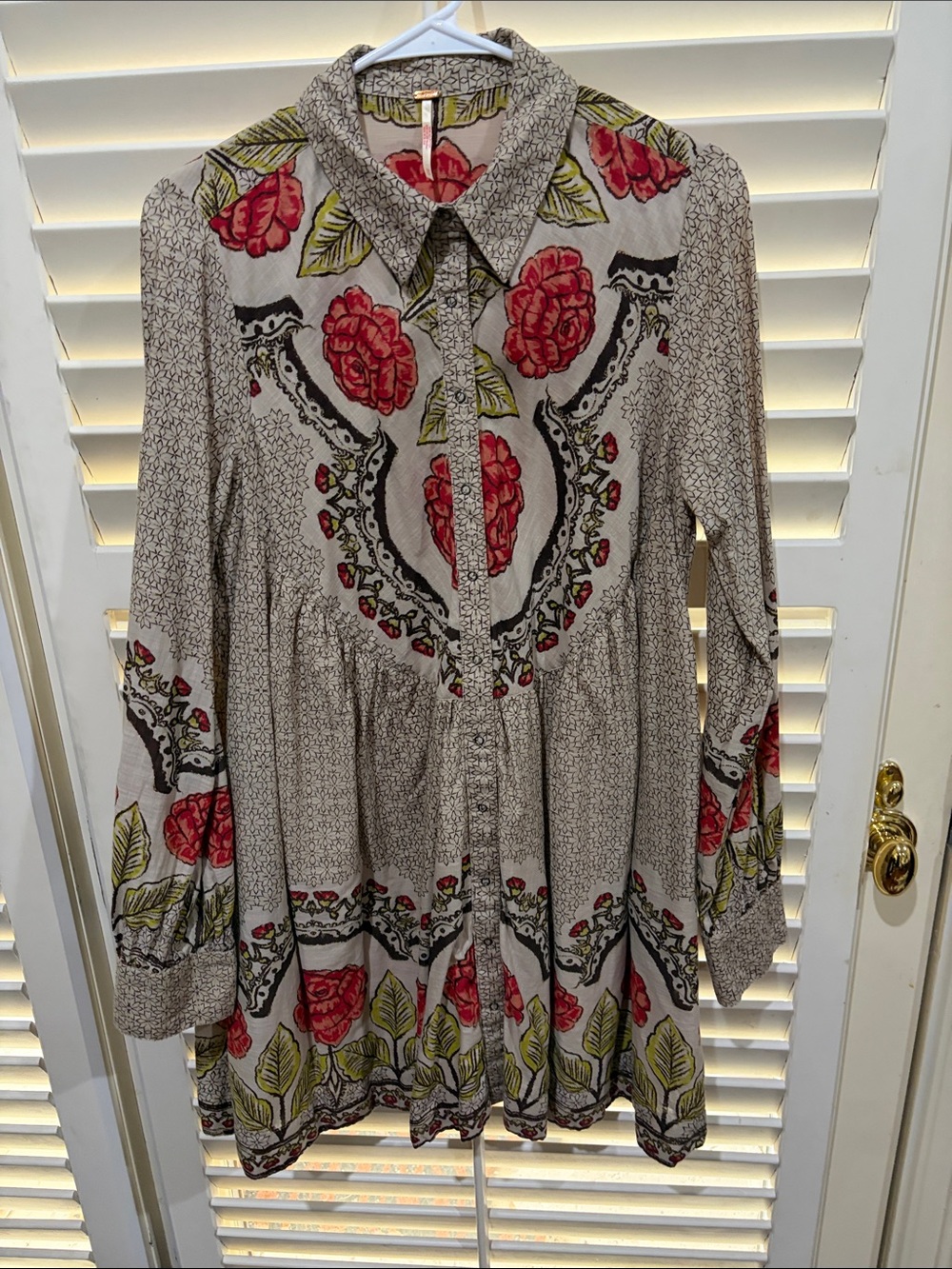 Free People Rose-Print Coral & Olive Dress. XS NWT